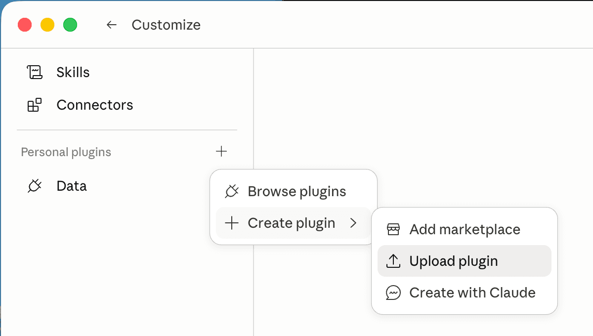 Customize menu showing Upload plugin option